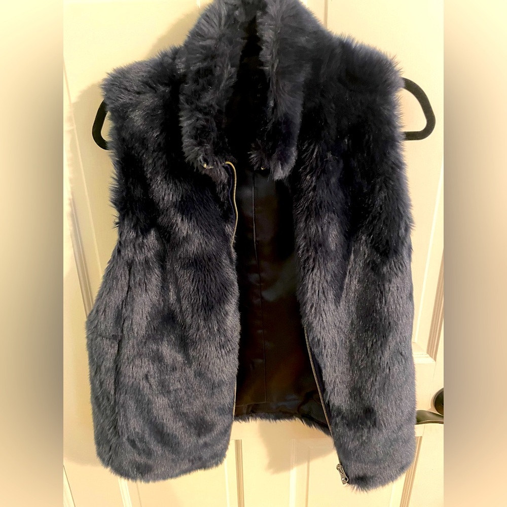 JCrew Faux Fur Navy Blue vest M